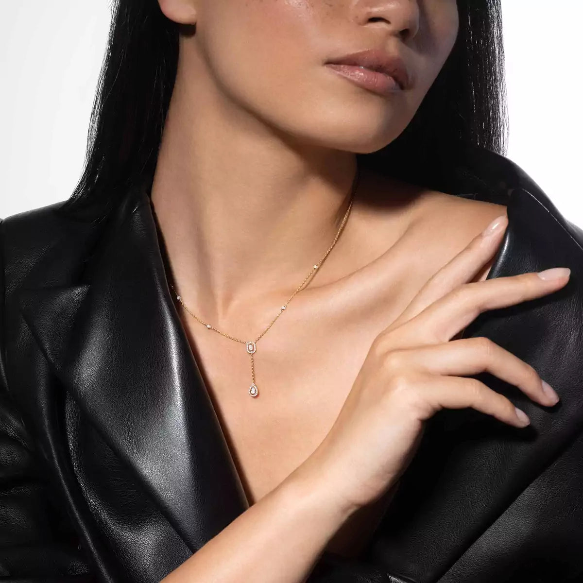 [Panda Jewelry]Gold Diamond Tie Necklace