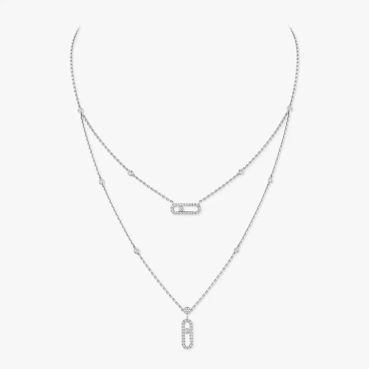 [Panda Jewelry]2 Rows Rose Gold Diamond Pave_ Necklace Move Uno