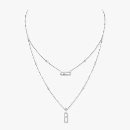 [Panda Jewelry]2 Rows Rose Gold Diamond Pave_ Necklace Move Uno