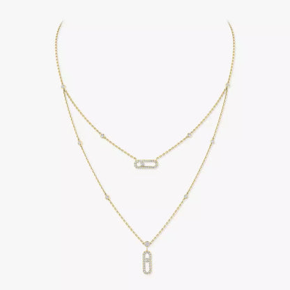 [Panda Jewelry]2 Rows Rose Gold Diamond Pave_ Necklace Move Uno