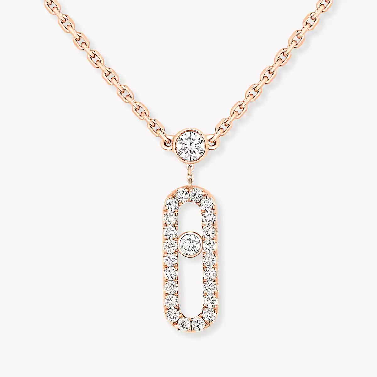 [Panda Jewelry]2 Rows Rose Gold Diamond Pave_ Necklace Move Uno