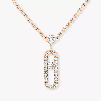 [Panda Jewelry]2 Rows Rose Gold Diamond Pave_ Necklace Move Uno