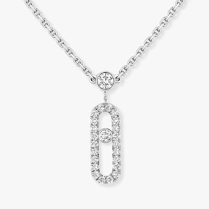 [Panda Jewelry]2 Rows Rose Gold Diamond Pave_ Necklace Move Uno