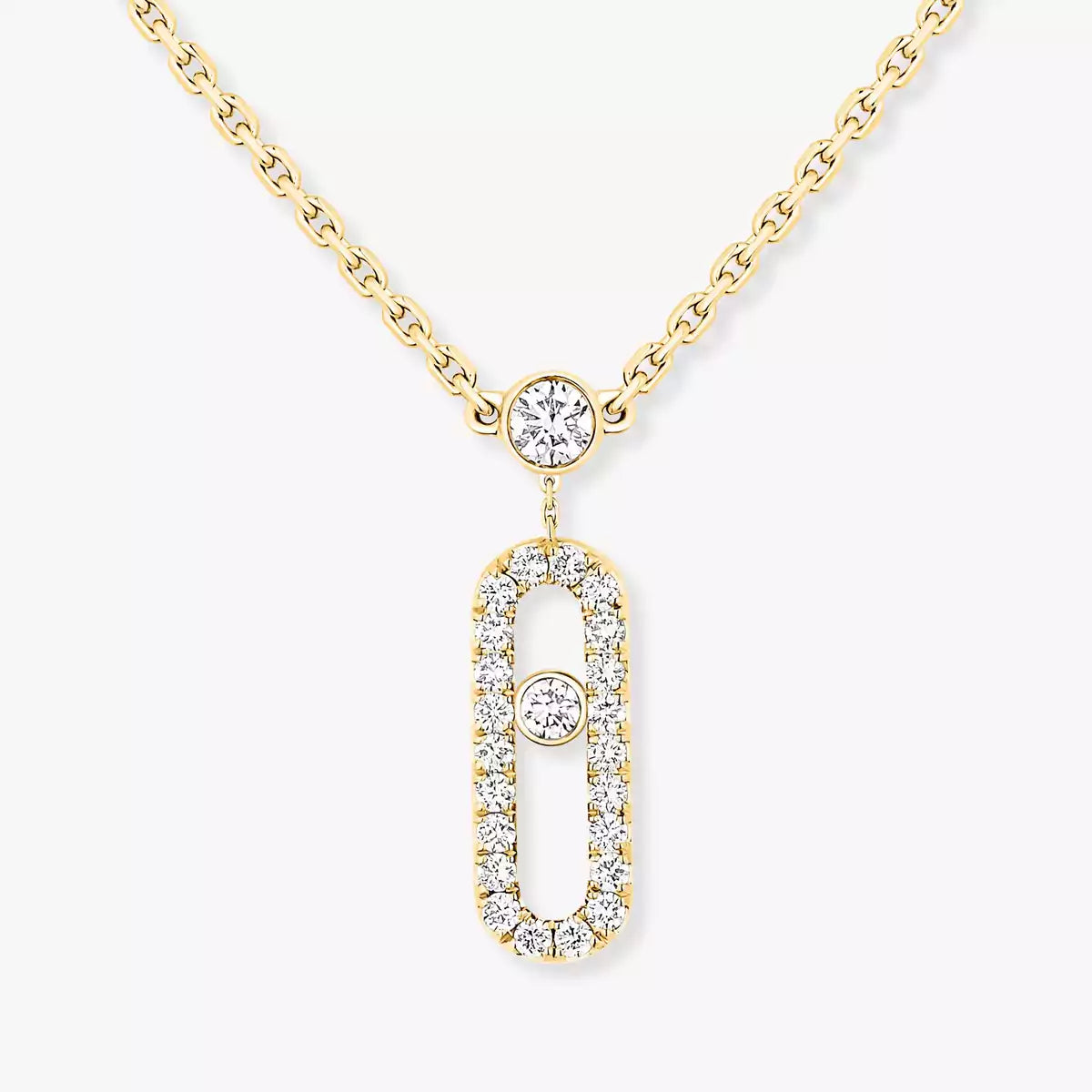 [Panda Jewelry]2 Rows Rose Gold Diamond Pave_ Necklace Move Uno