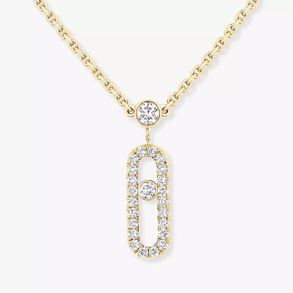 [Panda Jewelry]2 Rows Rose Gold Diamond Pave_ Necklace Move Uno