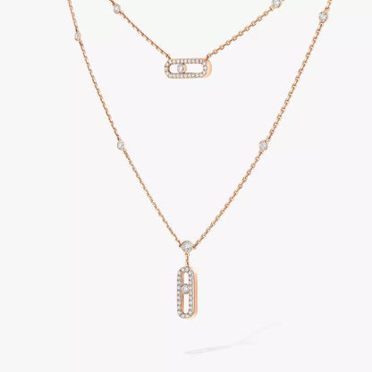 [Panda Jewelry]2 Rows Rose Gold Diamond Pave_ Necklace Move Uno