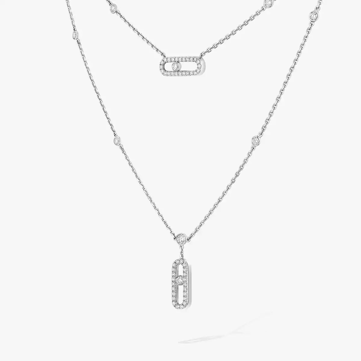 [Panda Jewelry]2 Rows Rose Gold Diamond Pave_ Necklace Move Uno