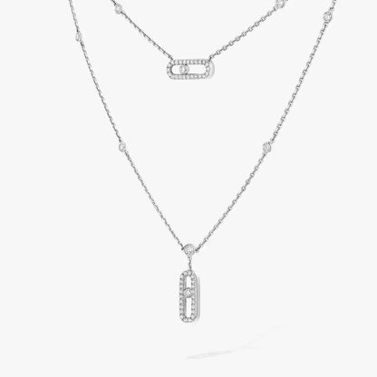 [Panda Jewelry]2 Rows Rose Gold Diamond Pave_ Necklace Move Uno
