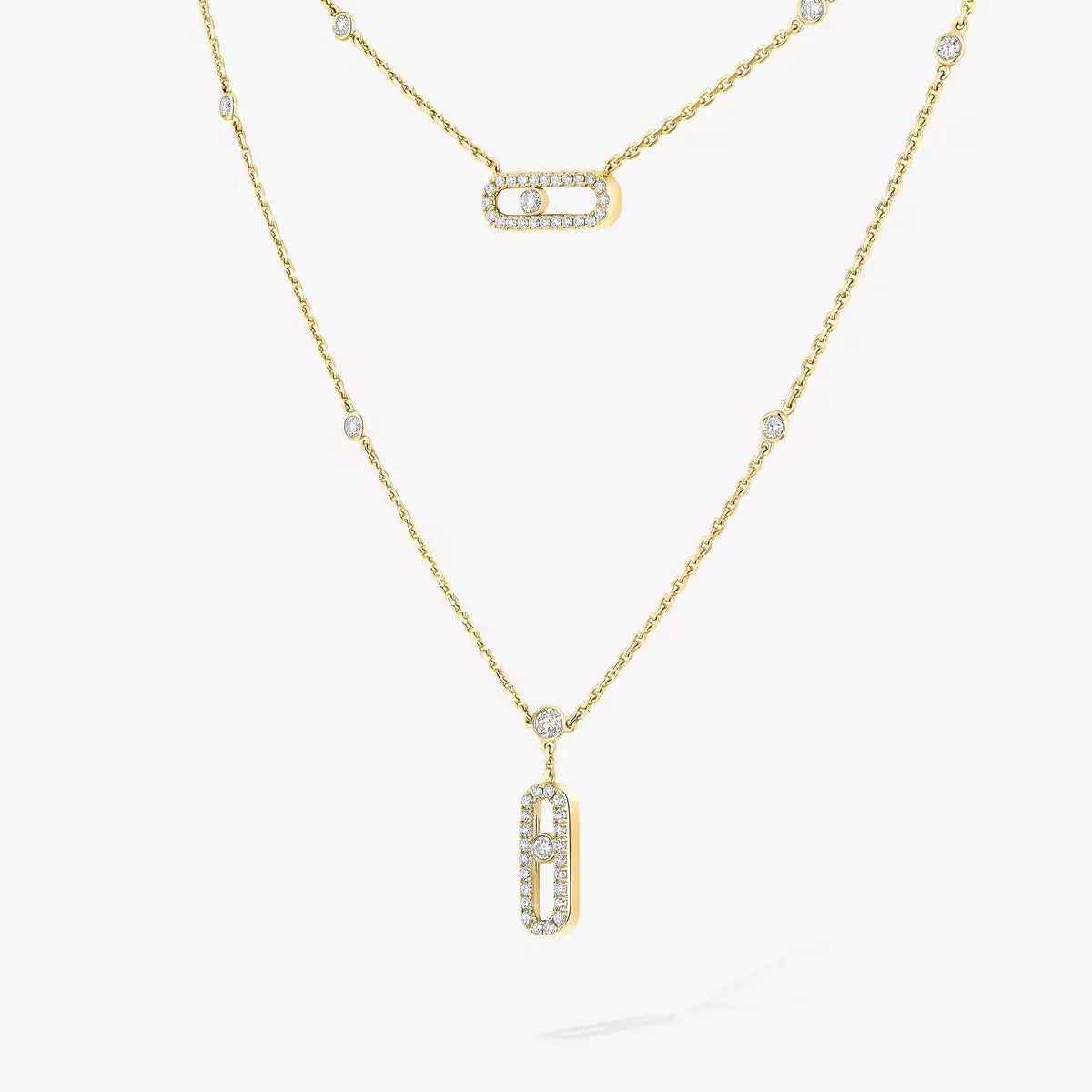 [Panda Jewelry]2 Rows Rose Gold Diamond Pave_ Necklace Move Uno