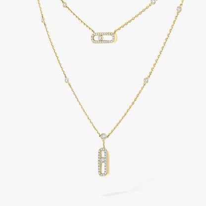 [Panda Jewelry]2 Rows Rose Gold Diamond Pave_ Necklace Move Uno