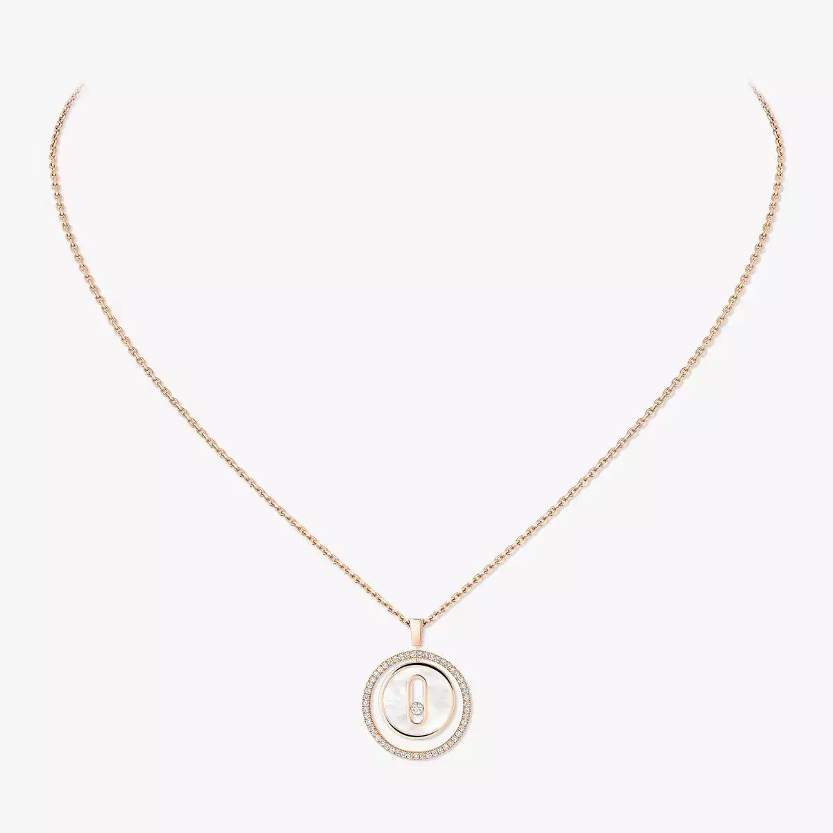 [Panda Jewelry]Lucky Move Diamond Necklace in Rose Gold and White Mother-of-Pearl