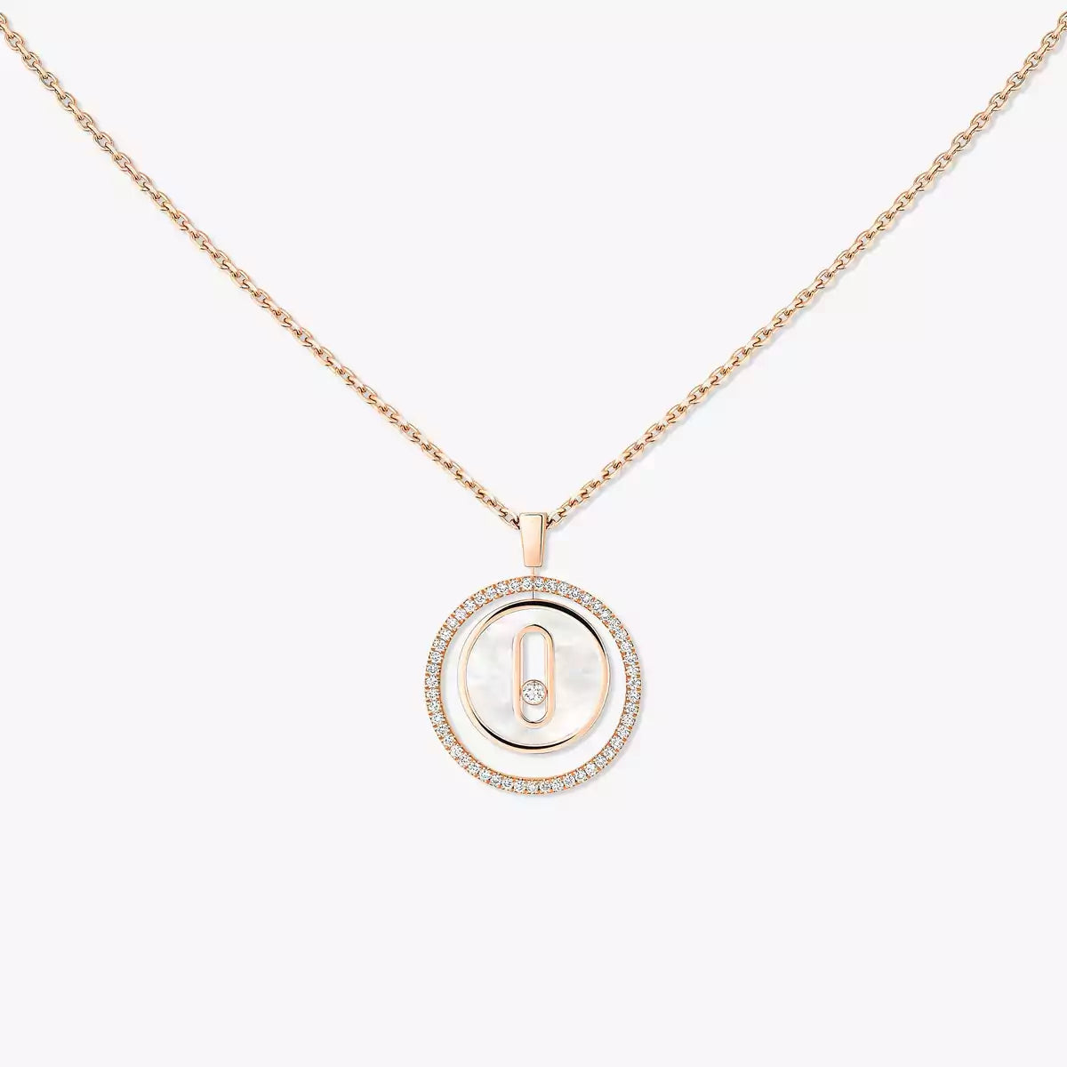 [Panda Jewelry]Lucky Move Diamond Necklace in Rose Gold and White Mother-of-Pearl