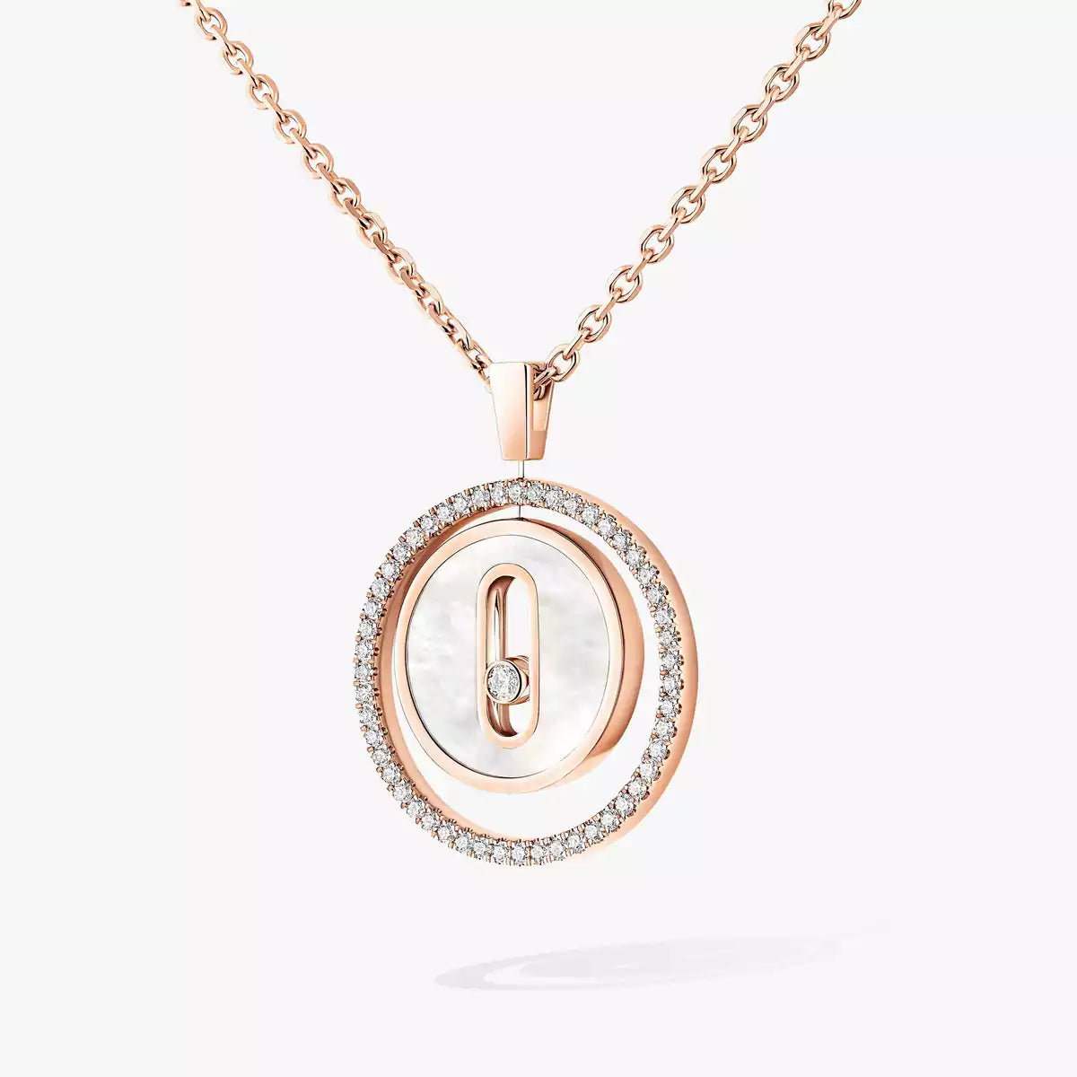 [Panda Jewelry]Lucky Move Diamond Necklace in Rose Gold and White Mother-of-Pearl