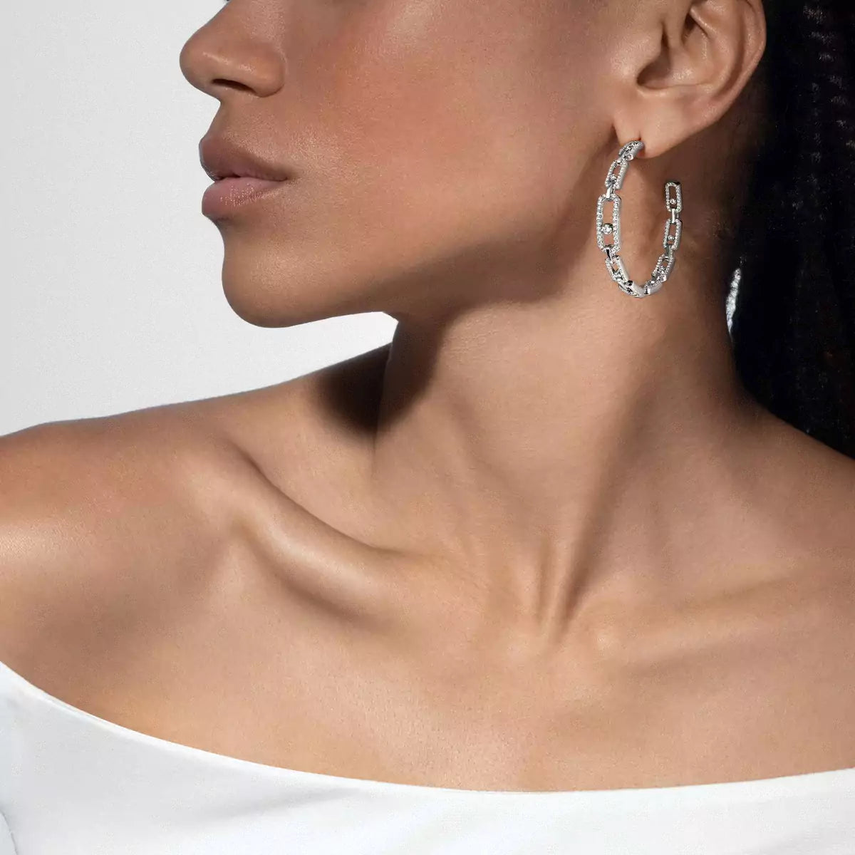 [[Panda Jewelry]Move Link Diamond Hoop Earrings