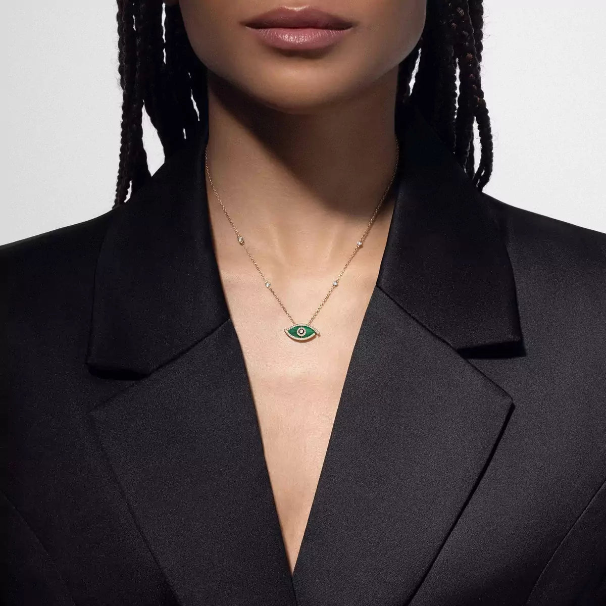 [Panda Jewelry]Lucky Eye Diamond Necklace in Rose Gold and Turquoise