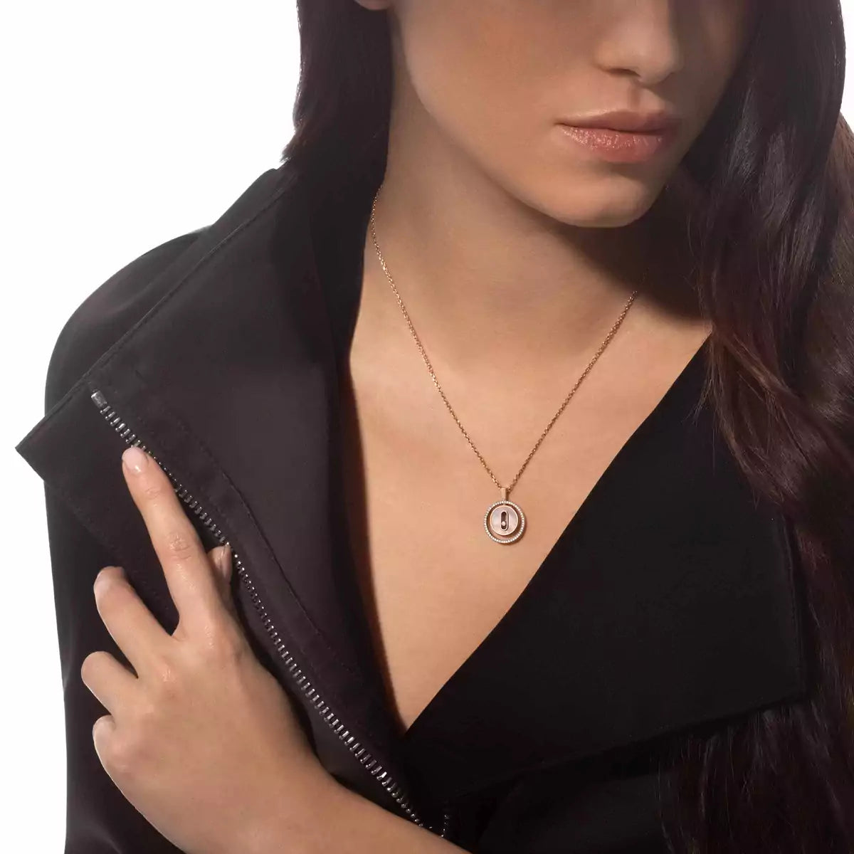 [Panda Jewelry]Lucky Move Diamond Necklace in Rose Gold and White Mother-of-Pearl