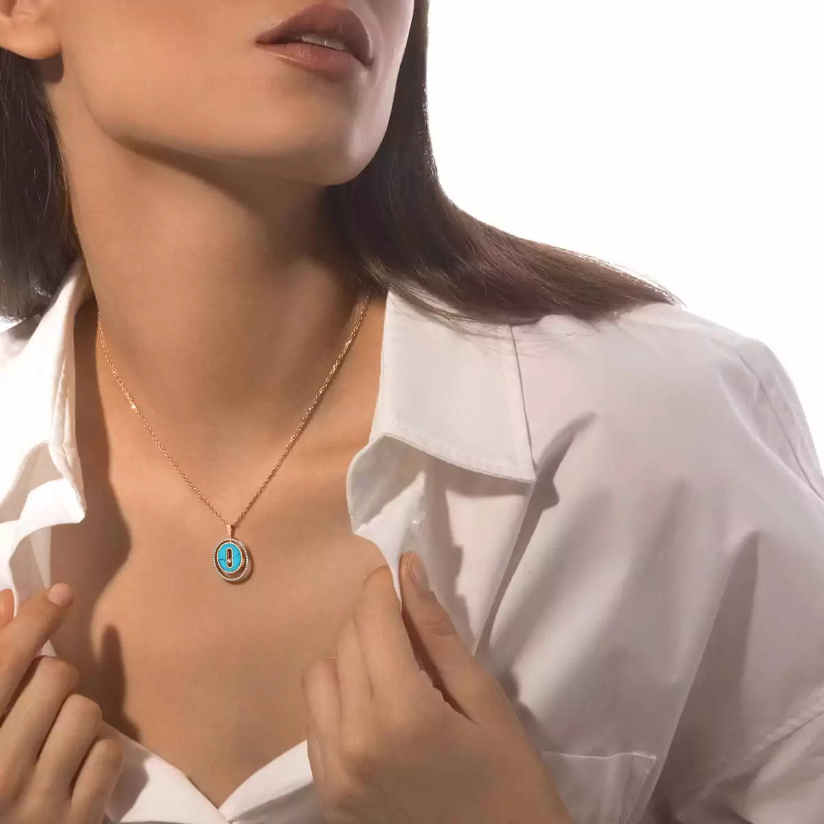 [Panda Jewelry]Lucky Move Diamond Necklace in Rose Gold and White Mother-of-Pearl