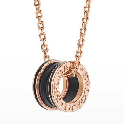 [Panda Jewelry]ZERO 1 BLACK CERAMIC PINK GOLD NECKLACE