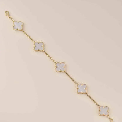[Panda Jewelry]CLOVER WHITE PEARL MOP 5 MOTIF BRACELET COLLECTION