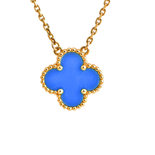 [Panda Jewelry]CLOVER 15MM BLUE AGATE NECKLACE