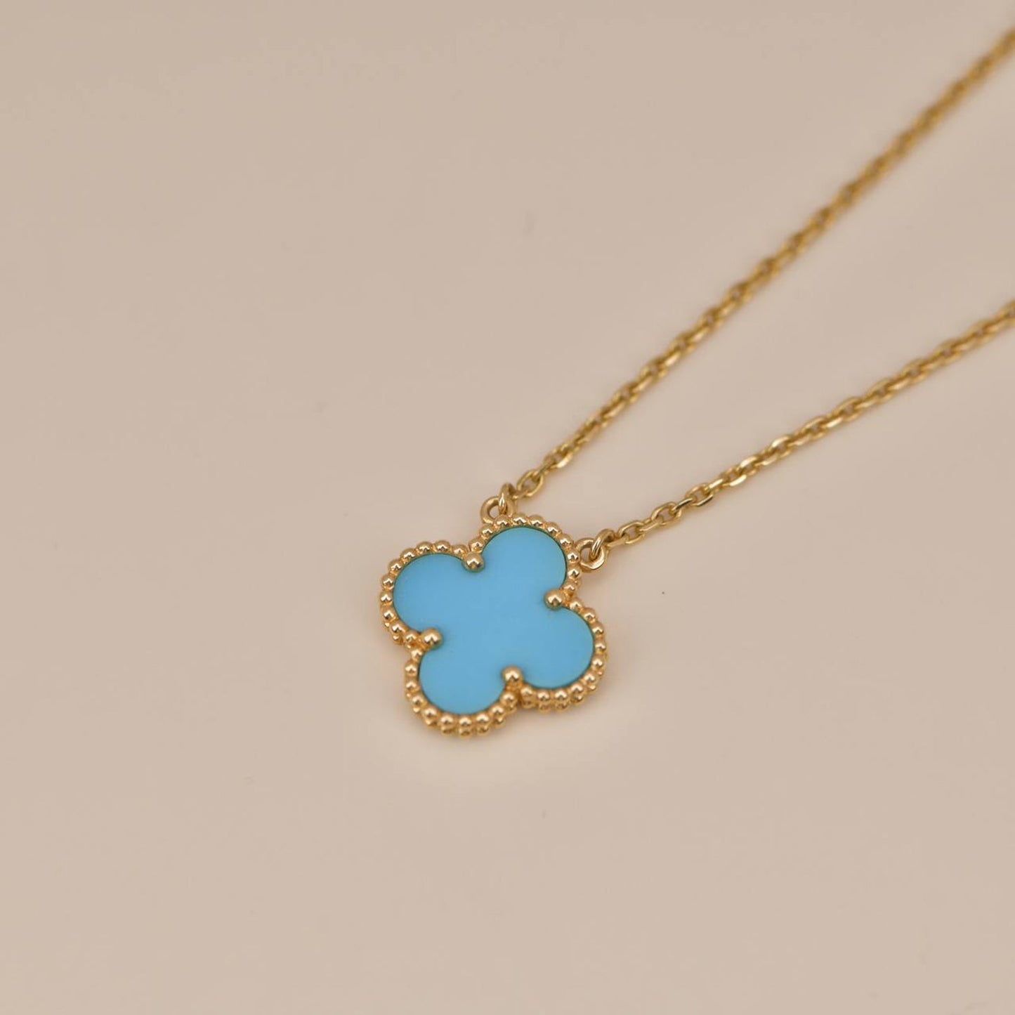 [Panda Jewelry]CLOVER 15MM VINTAGE TURQUOISE NECKLACE