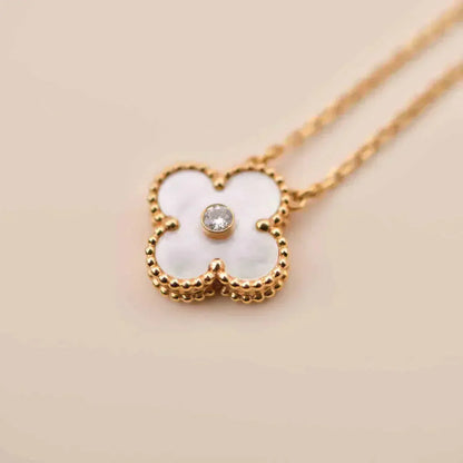 [Panda Jewelry]CLOVER 15MM DIAMOND WHITE FRITILLARIA NECKLACE