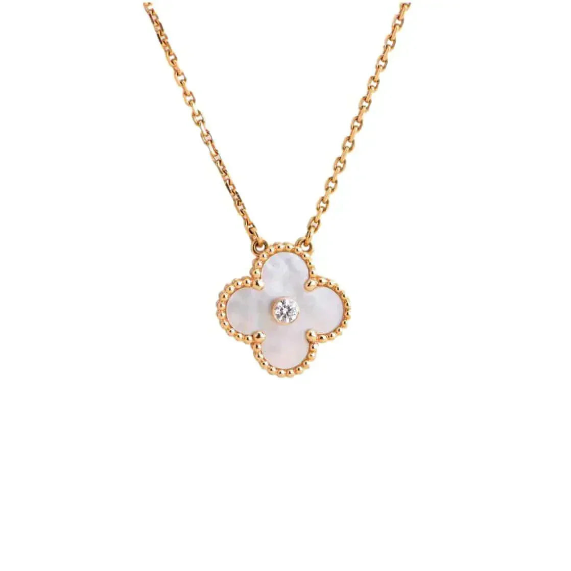 [Panda Jewelry]CLOVER 15MM DIAMOND WHITE FRITILLARIA NECKLACE
