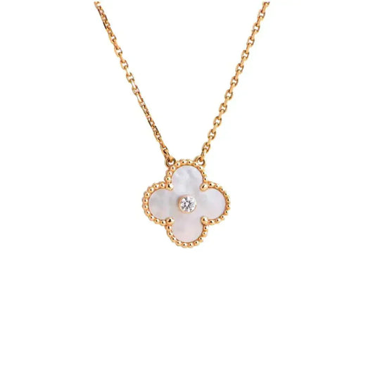 [Panda Jewelry]CLOVER 15MM DIAMOND WHITE FRITILLARIA NECKLACE