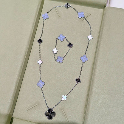 [Panda Jewelry]DETACHABLE CLOVER 15(11+4) FLOWER SILVER NECKLACE SET