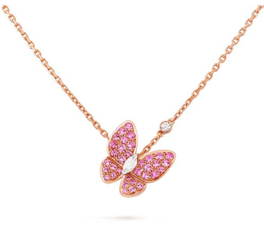[Panda Jewelry]BUTTERFLY RED DIAMOND ROSE GOLD NECKLACE