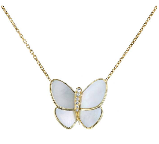 [Panda Jewelry]BUTTERFLY GOLD MOP DIAMOND NECKLACE