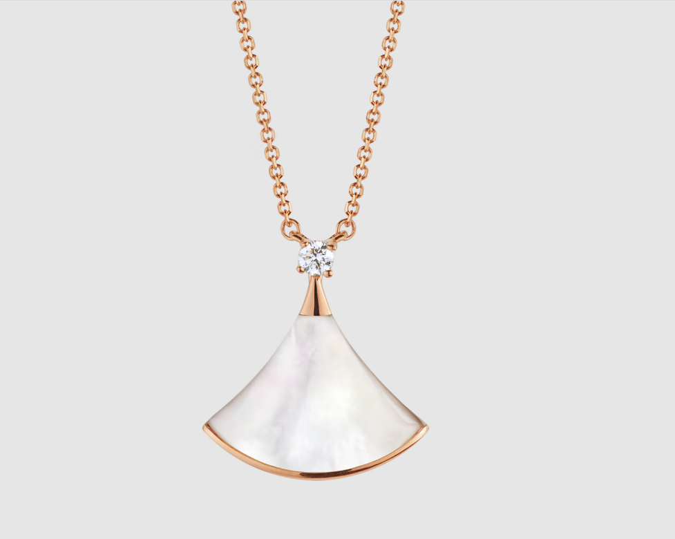 [Panda Jewelry]DREAM NECKLACE WHITE MOP PINK GOLD 1 DIAMOND
