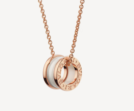 [Panda Jewelry]ZERO 1 WHITE CERAMIC PINK GOLD NECKLACE