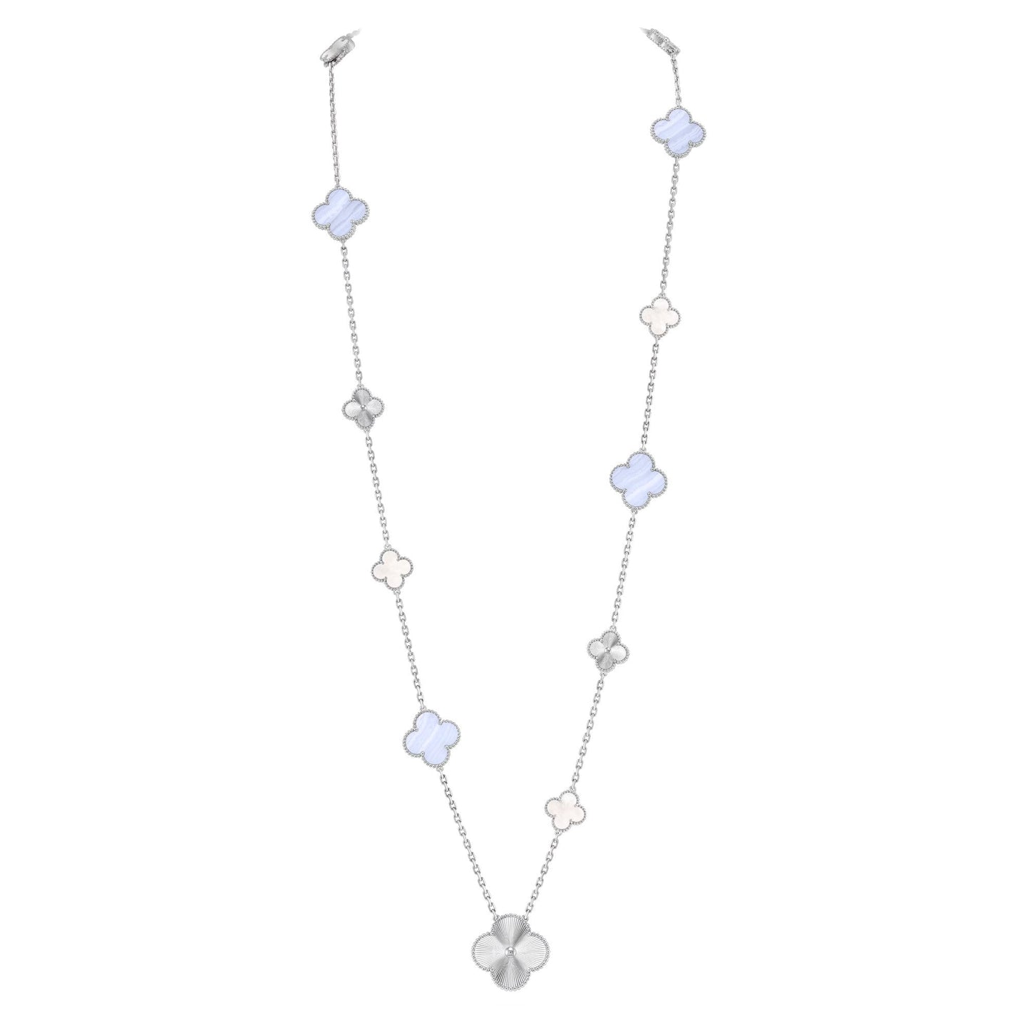 [Panda Jewelry]DETACHABLE CLOVER 15(11+4) FLOWER SILVER NECKLACE SET