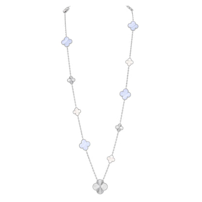 [Panda Jewelry]DETACHABLE CLOVER 15(11+4) FLOWER SILVER NECKLACE SET