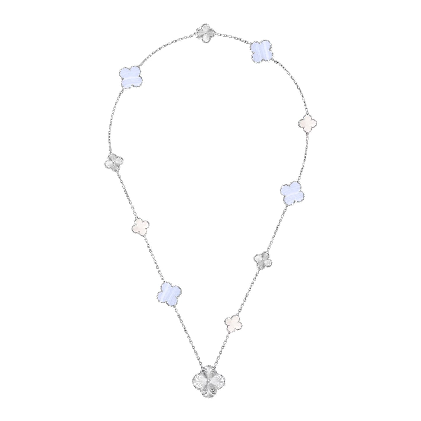 [Panda Jewelry]DETACHABLE CLOVER 15(11+4) FLOWER SILVER NECKLACE SET