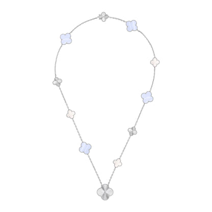 [Panda Jewelry]DETACHABLE CLOVER 15(11+4) FLOWER SILVER NECKLACE SET