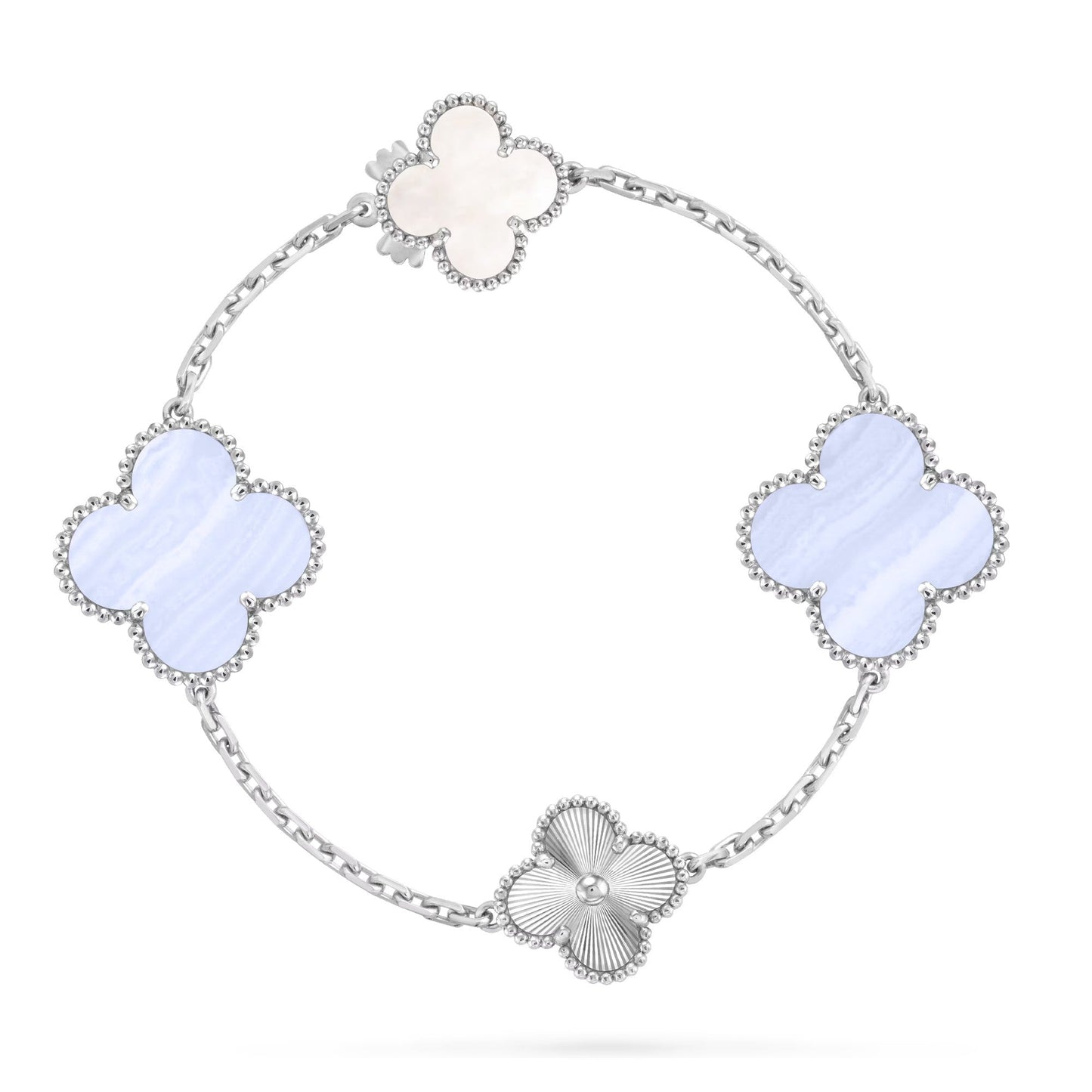 [Panda Jewelry]DETACHABLE CLOVER 15(11+4) FLOWER SILVER NECKLACE SET