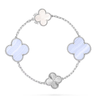 [Panda Jewelry]DETACHABLE CLOVER 15(11+4) FLOWER SILVER NECKLACE SET