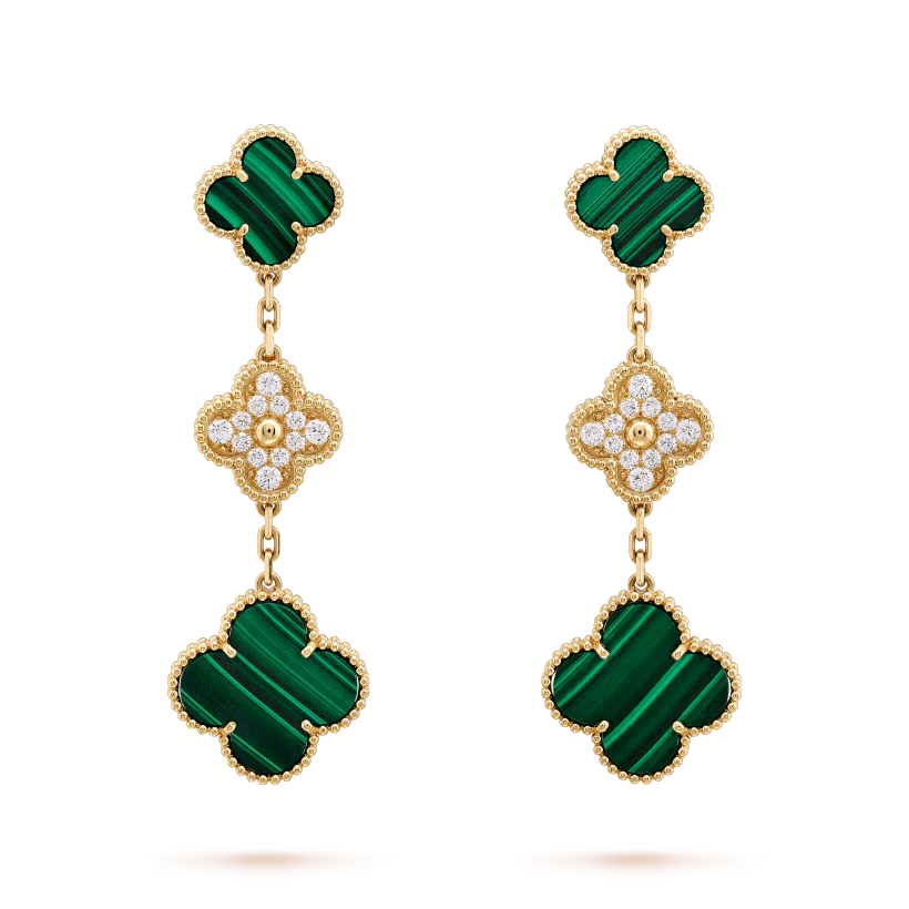 [Panda Jewelry]CLOVER EARRINGS GOLD MALACHITE DIAMOND 3 MOTIF