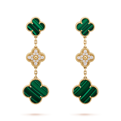 [Panda Jewelry]CLOVER EARRINGS GOLD MALACHITE DIAMOND 3 MOTIF