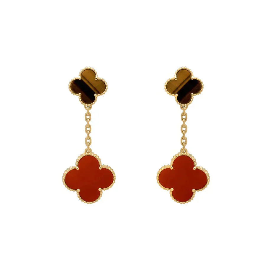[Panda Jewelry]CLOVER  2 MOTIF  TIGER EYE CARNELIAN EARRINGS