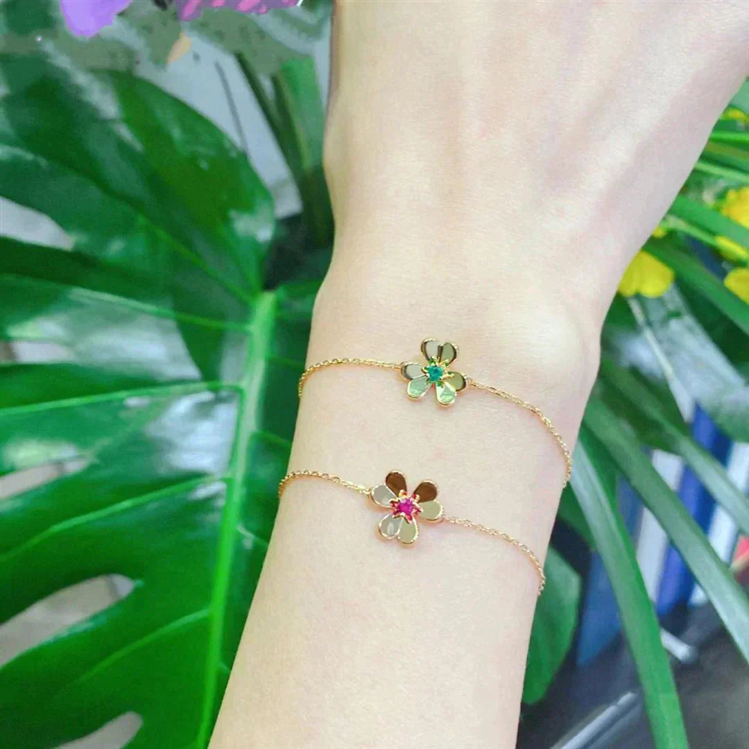 [Panda Jewelry]FRIVOLE GOLD FLOWER PINK MALACHITE BRACELET