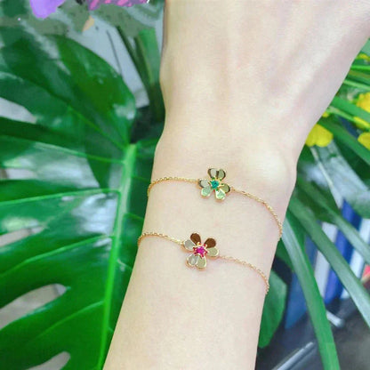 [Panda Jewelry]FRIVOLE GOLD FLOWER PINK MALACHITE BRACELET