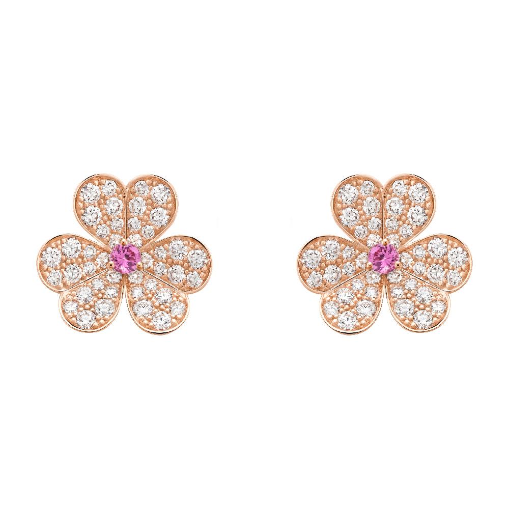 [Panda Jewelry]FRIVOLE PINK GOLD FLOWER DIAMOND EARRINGS