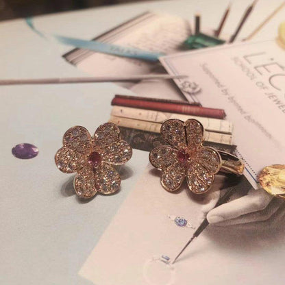 [Panda Jewelry]FRIVOLE PINK GOLD FLOWER DIAMOND EARRINGS