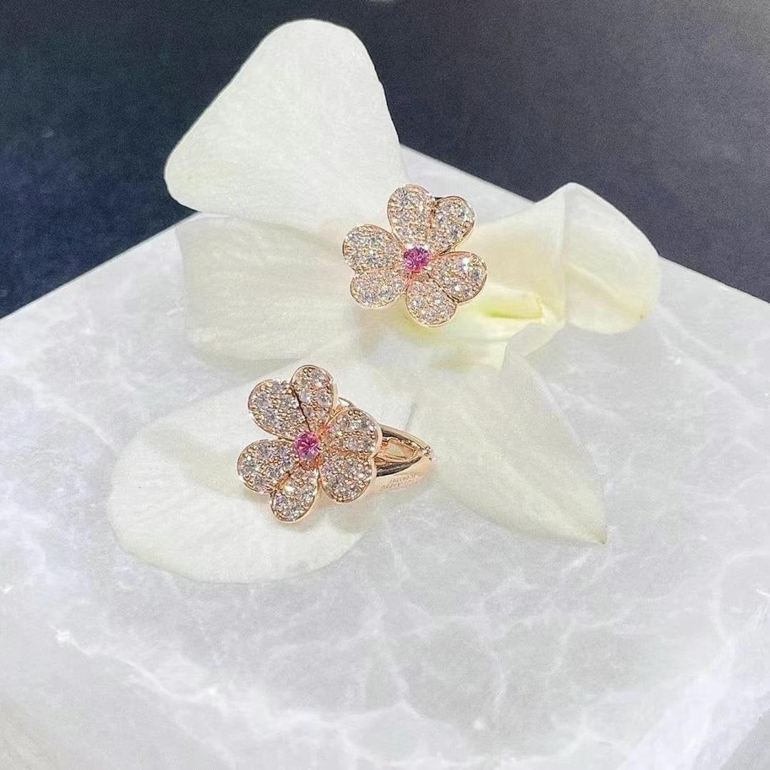 [Panda Jewelry]FRIVOLE PINK GOLD FLOWER DIAMOND EARRINGS
