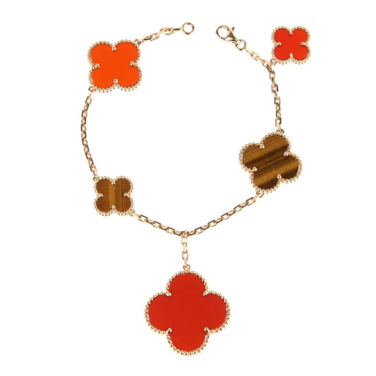 [Panda Jewelry]CLOVER BRACELET 5 MOTIFS CARNELIAN TIGER EYE