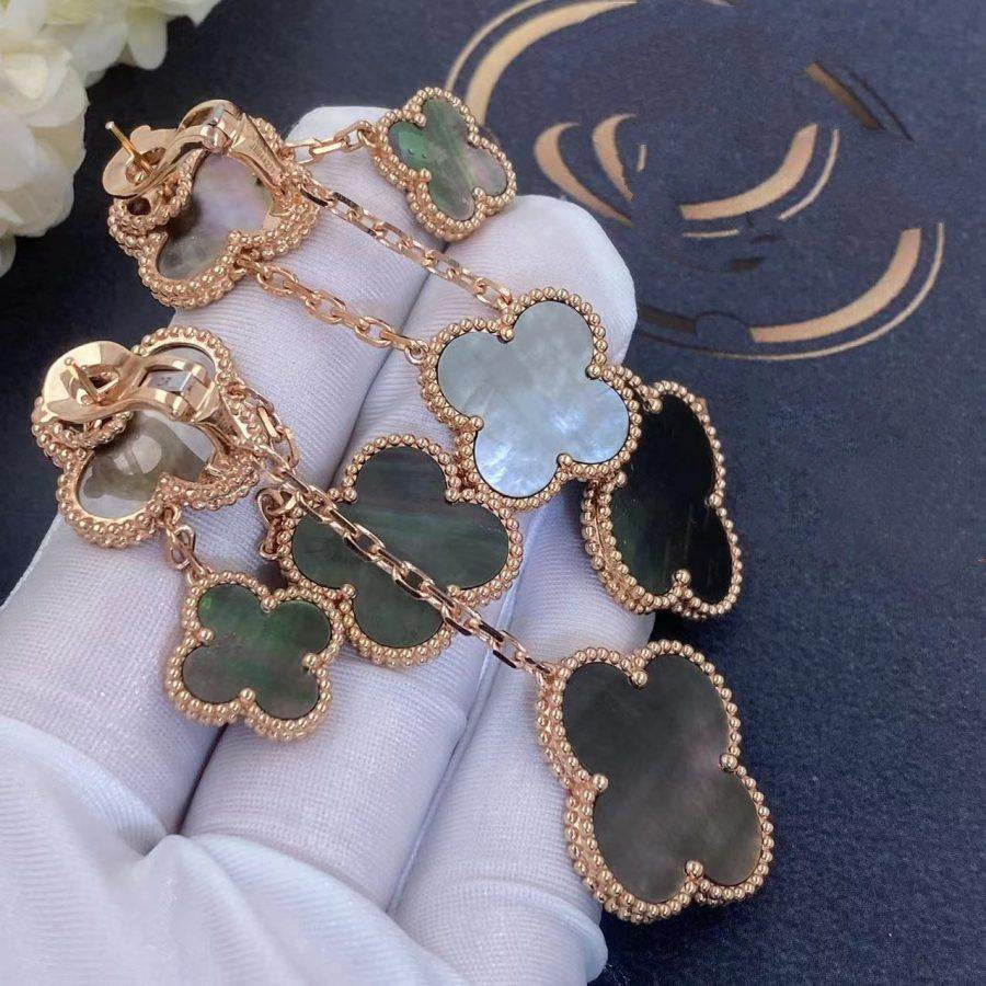 [Panda Jewelry]CLOVER EARRINGS DARK MOP 4 MOTIFS ROSE GOLD