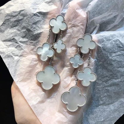 [Panda Jewelry]CLOVER EARRINGS WHITE MOP 4 MOTIFS SILVER